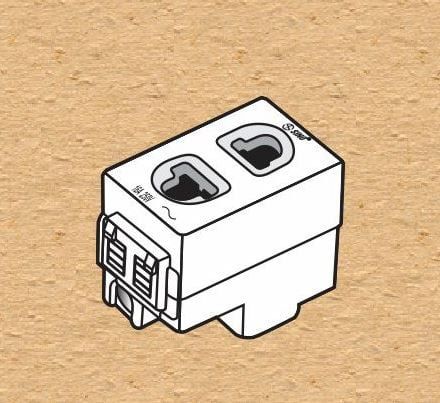 Ổ cắm 2 chấu có màn che Sino S18CCU dạng mô-đun màu trắng