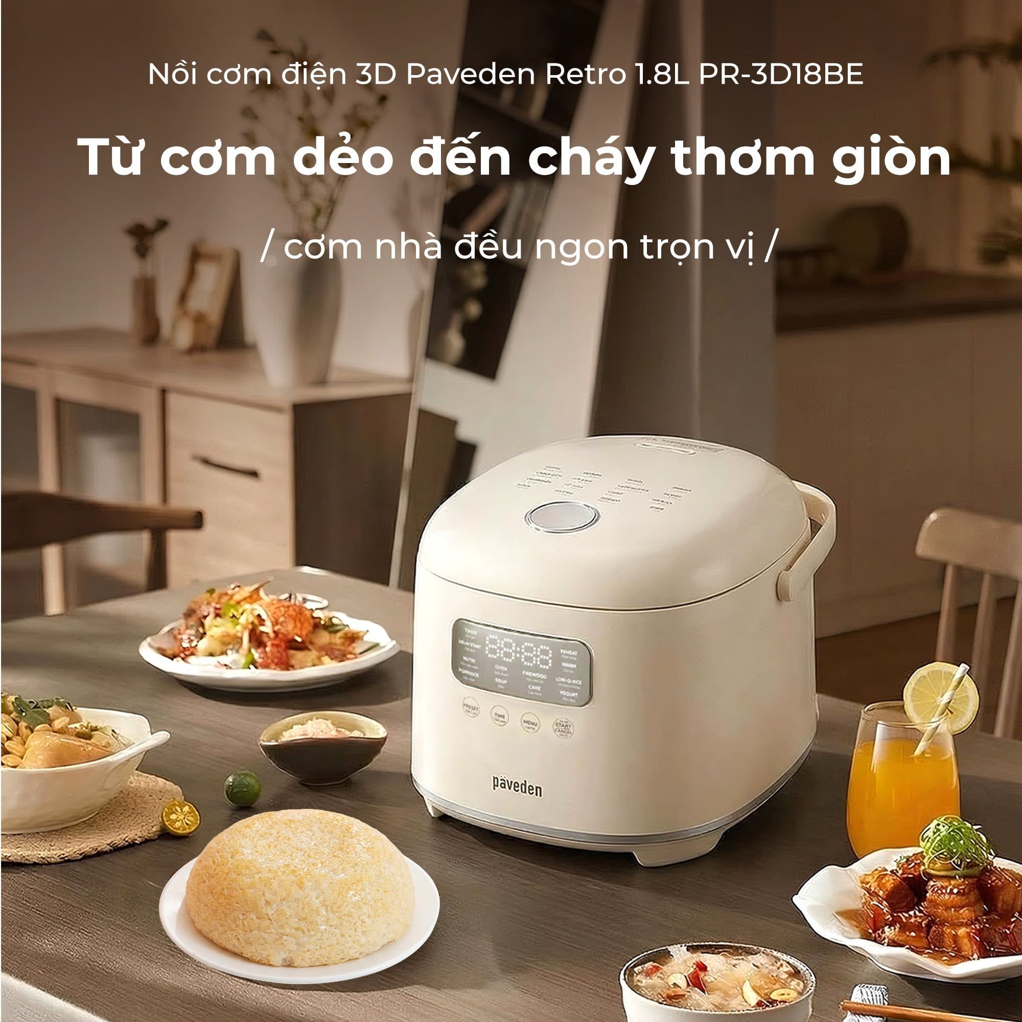 Nồi cơm điện tử 3D 1.8L Paveden PR-3D18BE