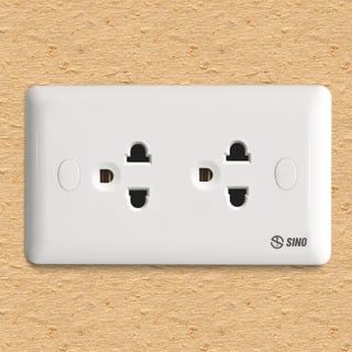 Bộ đôi ổ cắm 3 chấu Sino S1982E màu trắng