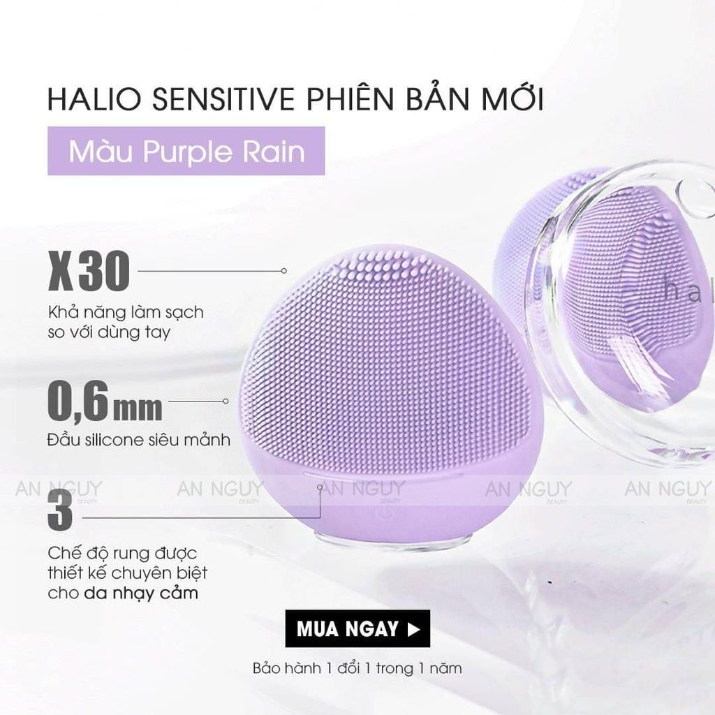 Máy rửa mặt Halio Sensitive Facial Cleansing & Massaging Device (Hồng Phấn/Tím)