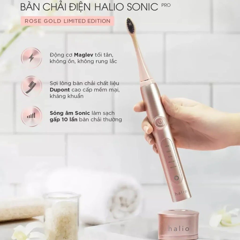 Bàn chải điện làm trắng răng Halio Sonic Whitening Toothbrush Pro ( Hồng/Xanh)
