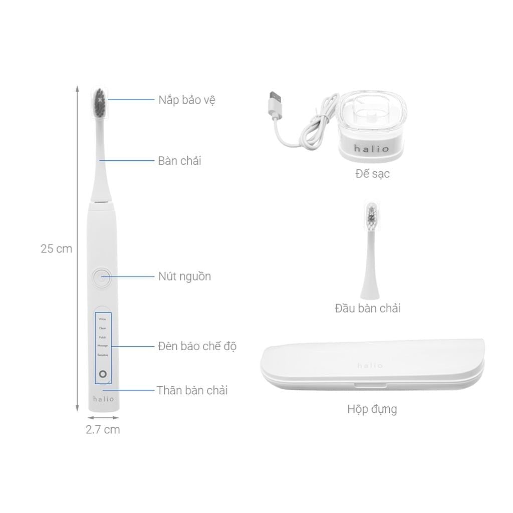 Bàn chải điện làm trắng răng Halio Sonic Whitening Toothbrush Pro ( Hồng/Xanh)