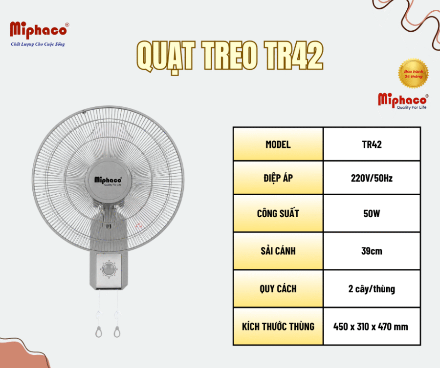Quạt treo Miphaco TR42 - 50W - Dây giật