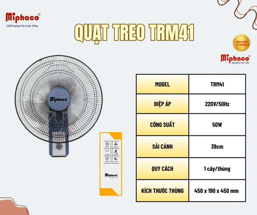 Quạt treo Miphaco TRM41 - có Remote - 50W