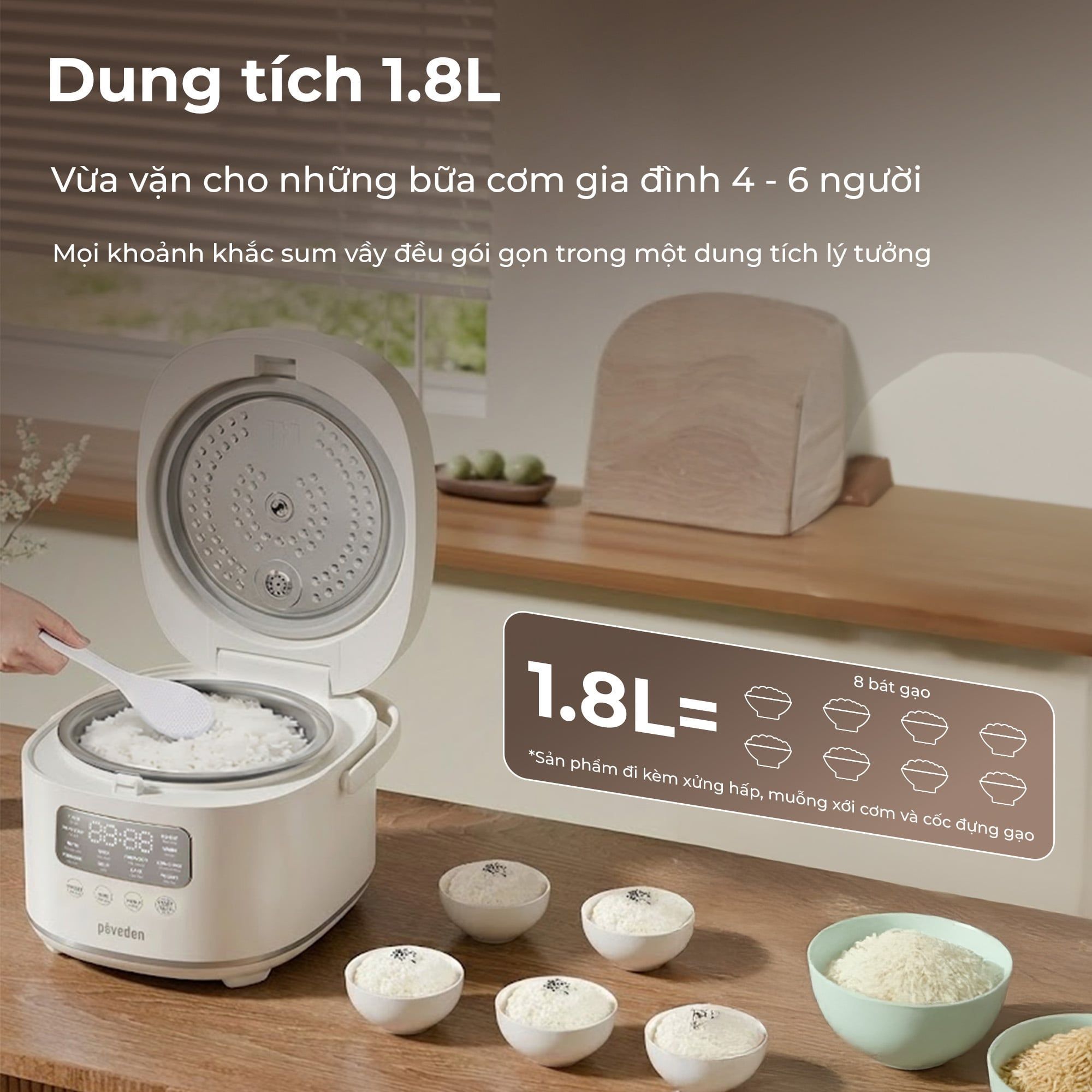 Nồi cơm điện tử 3D 1.8L Paveden PR-3D18BE