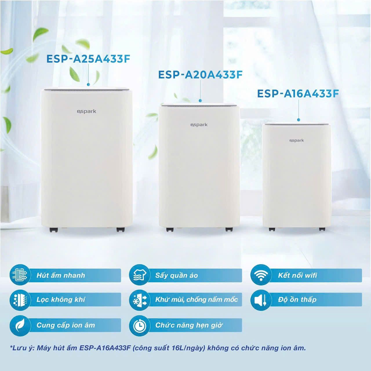 Máy hút ẩm kèm lọc không khí 25 lít Espark ESP-A25A433F
