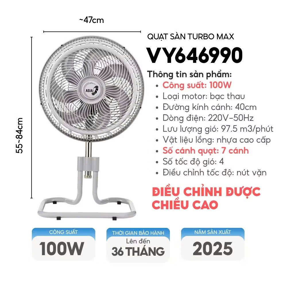 Quạt sàn ASIAvina TURBO MAX VY646990 (xám) - 100w