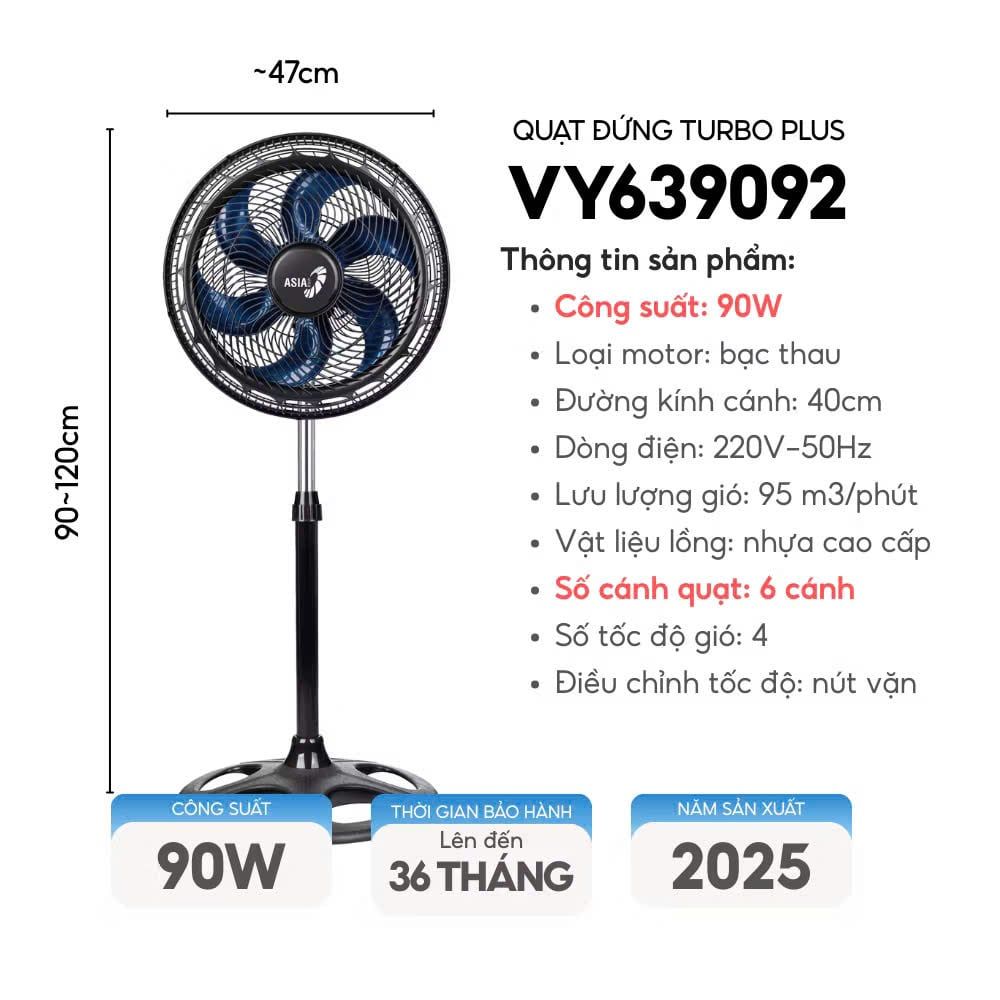 [Sale] Quạt đứng Asiavina TURBO PLUS VY639092 - 90w (New 2025)