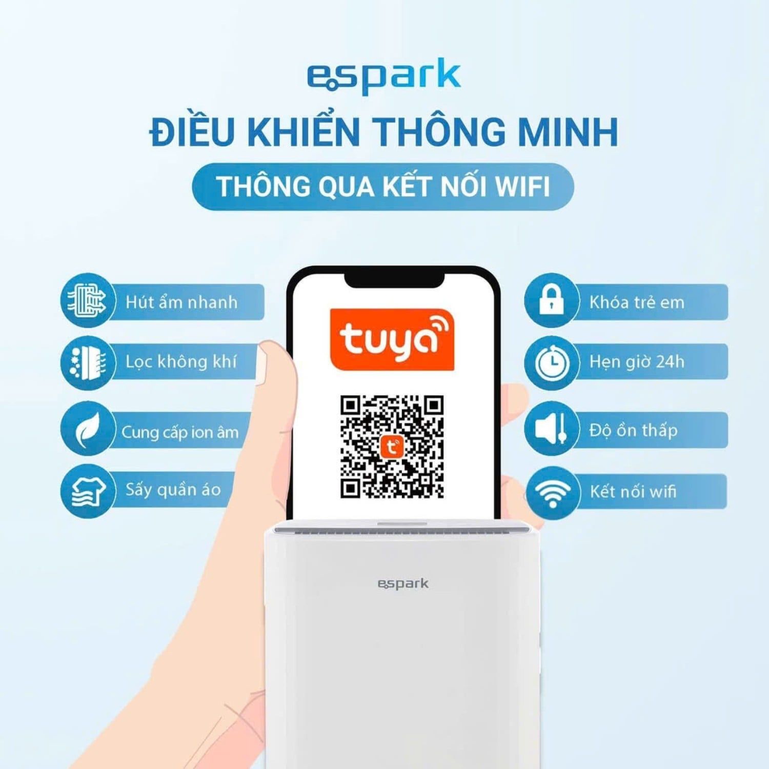 Máy hút ẩm kèm lọc không khí 20 lít Espark ESP-A20A433F