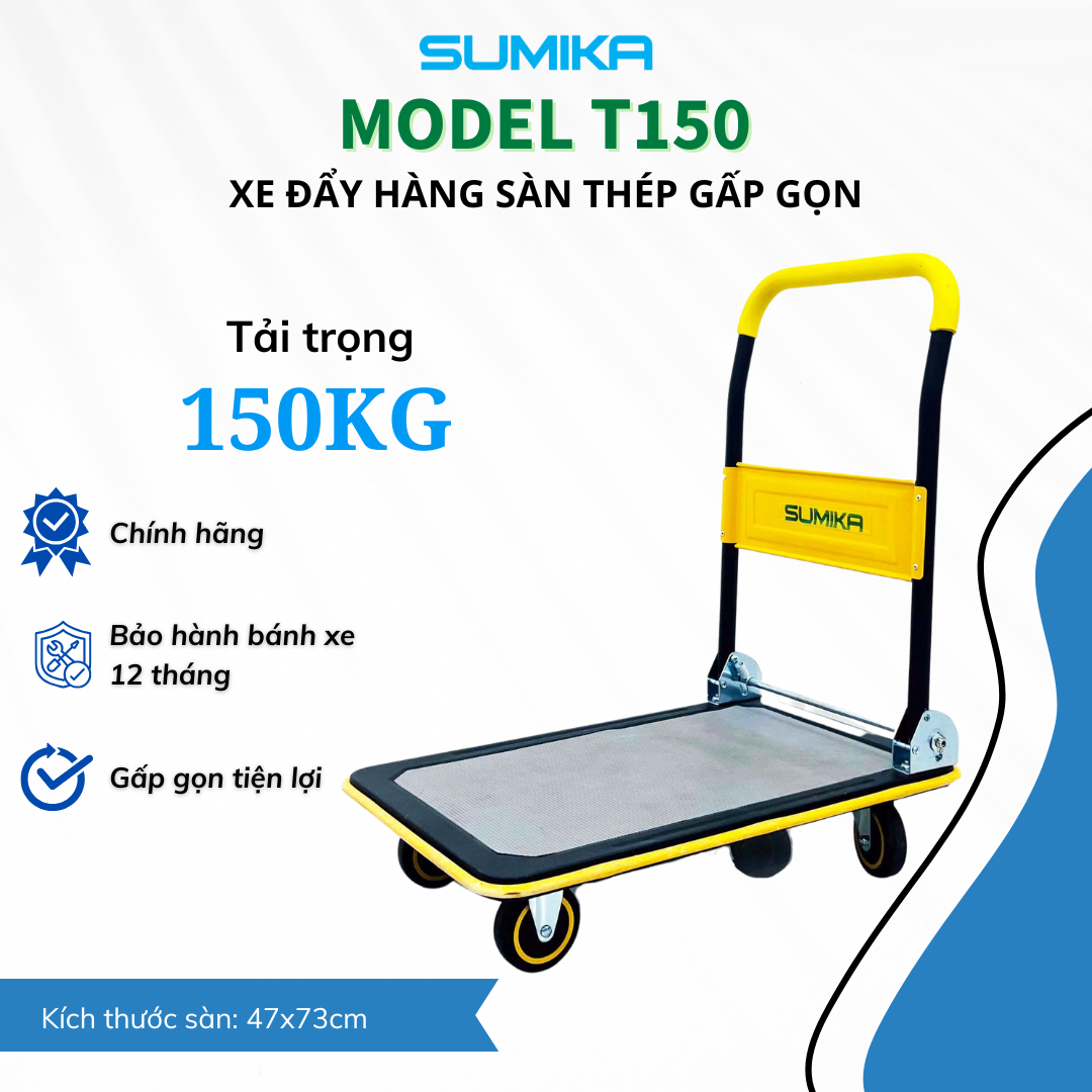 Xe Đẩy Hàng 4 Bánh Sàn Thép SUMIKA T150