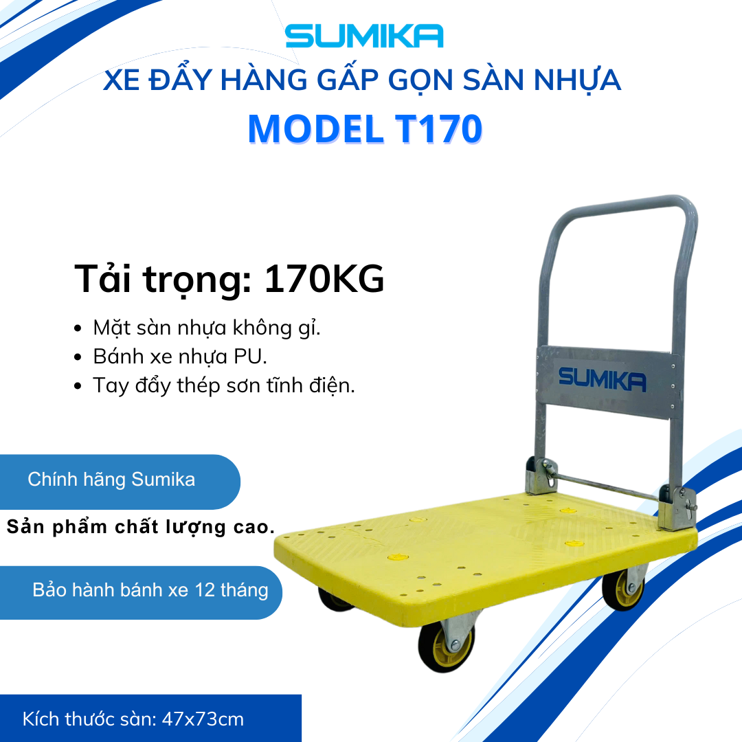 Xe Đẩy Hàng 4 Bánh Sàn Nhựa SUMIKA T170