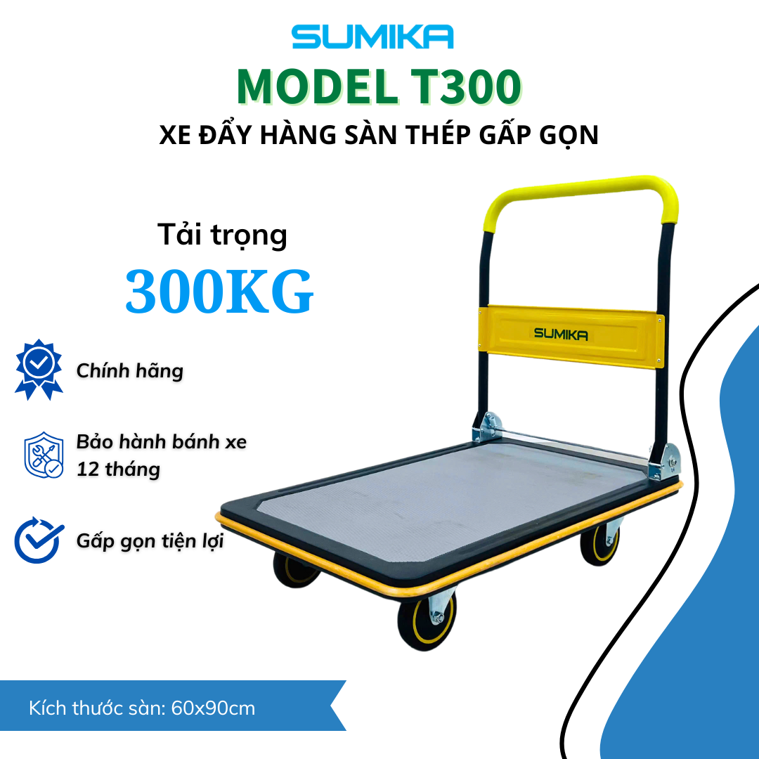 Xe Đẩy Hàng 4 Bánh Sàn Thép SUMIKA T300