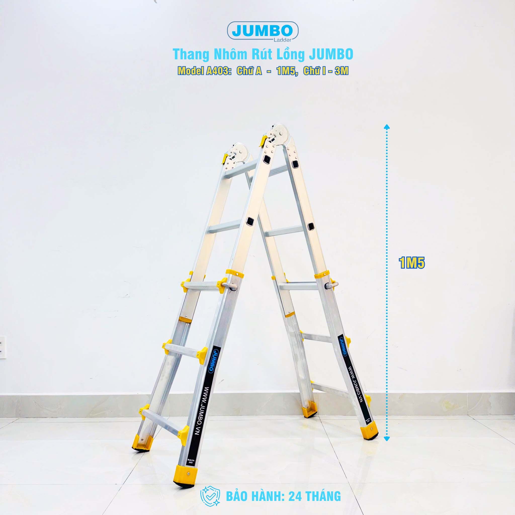 Thang nhôm rút lồng JUMBO A404, chữ A cao nhất 1.9m