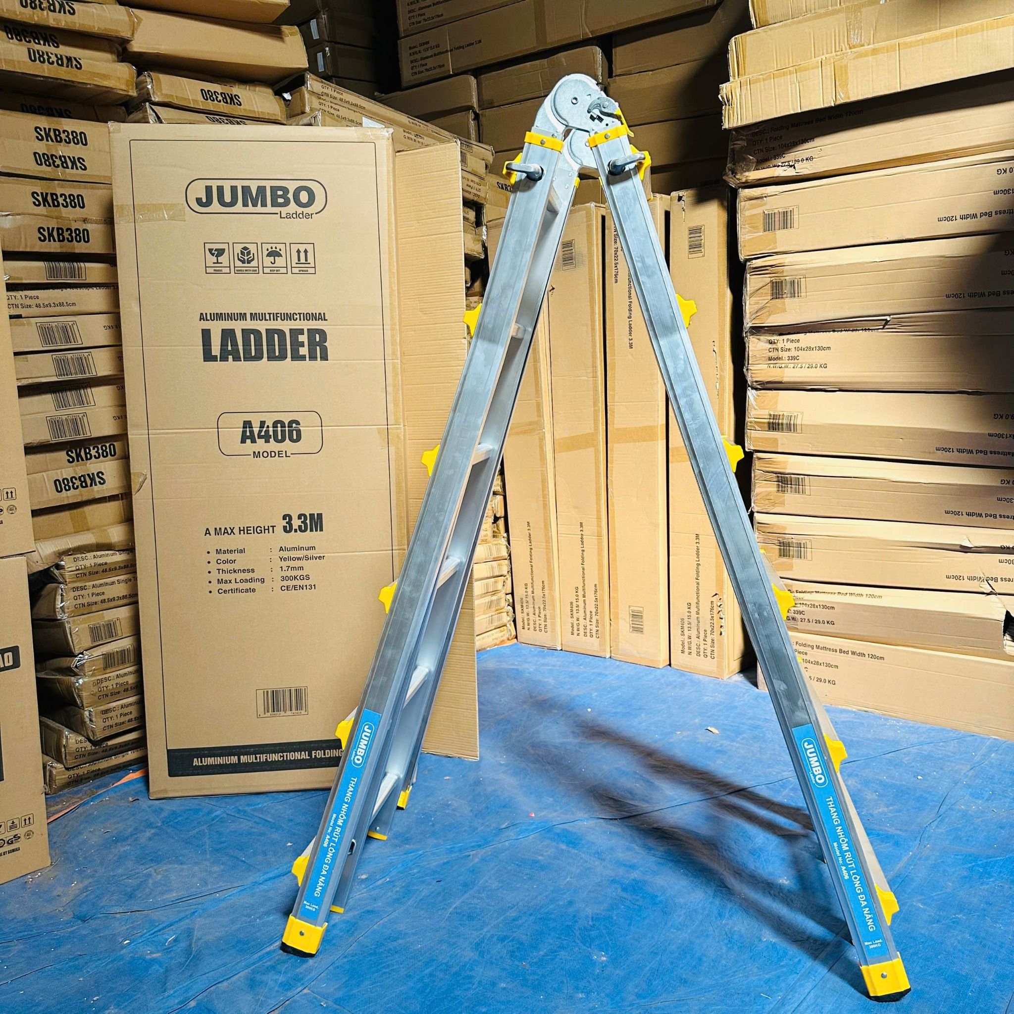 Thang nhôm rút lồng JUMBO A406, chữ A cao nhất 3.15m