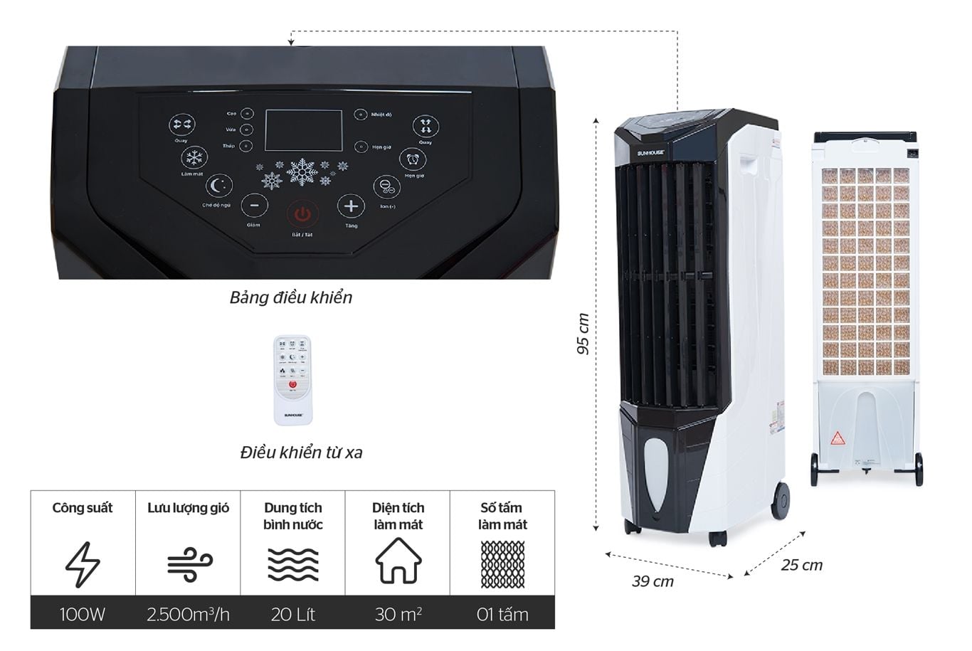 Quạt hơi nước SUNHOUSE SHD7719 - 100w