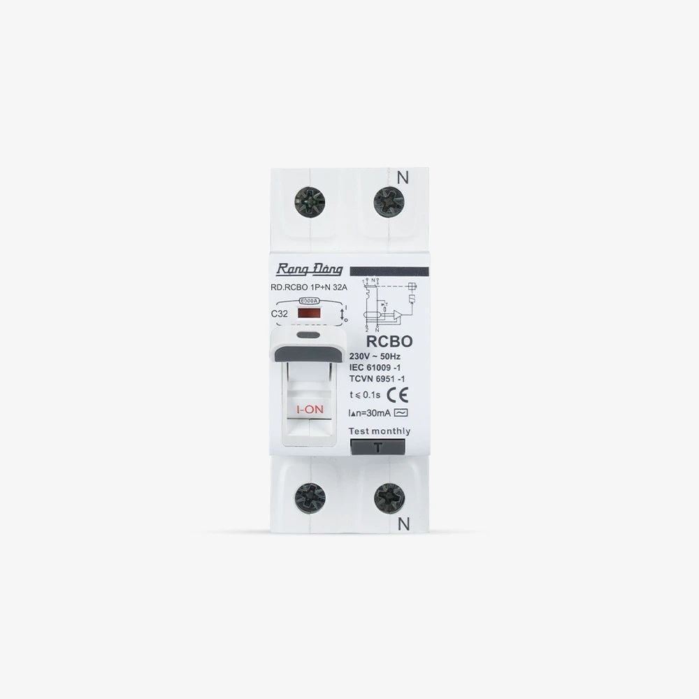 Aptomat chống giật Rạng Đông RD.RCBO 1P+N 32A 6kA dòng rò 30mA