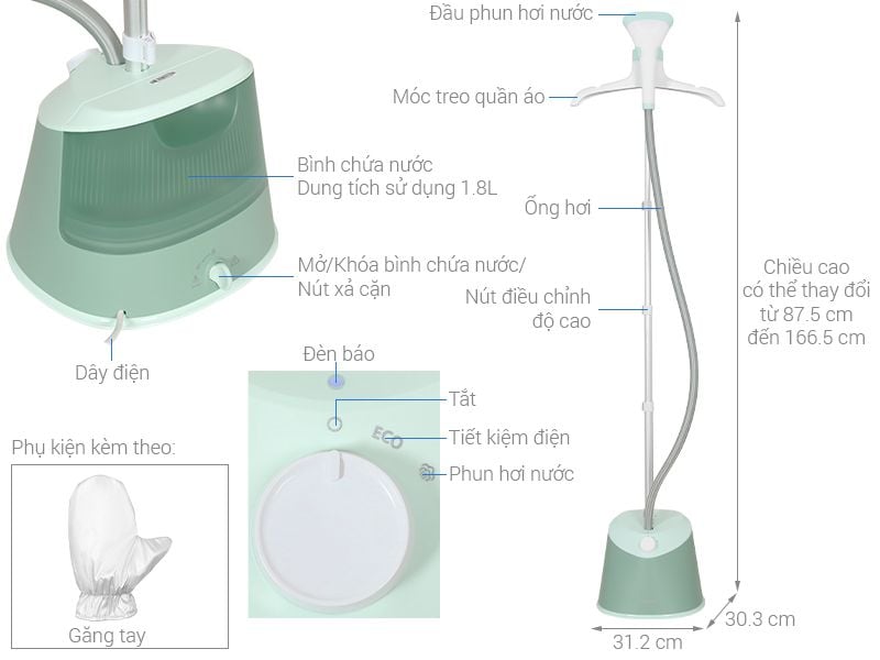 Bàn ủi hơi nước đứng Philips STE1011/70 1600W, bình nước 1.8L, nặng 2.72kg
