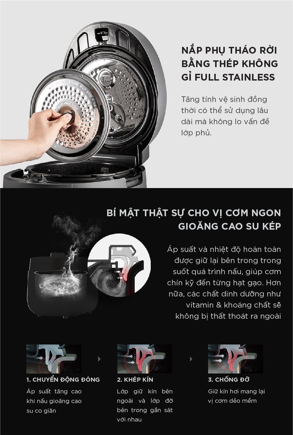 Nồi cơm điện tử áp suất kép Cuckoo CRP-ST1010FG Xám 1.8L