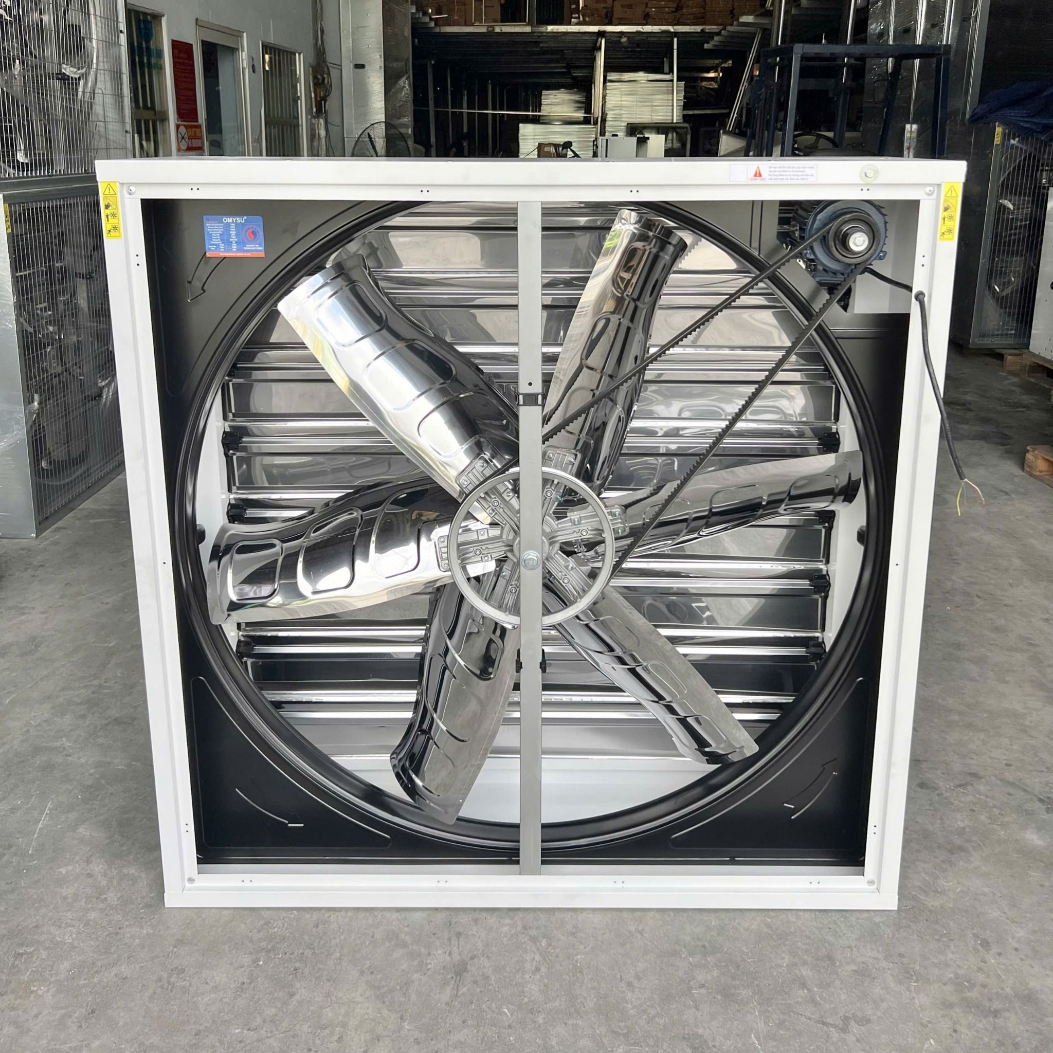 Quạt thông gió vuông Omysu BMF1000 (220V/380V) (Vỏ tôn kẽm sơn tĩnh điện cánh Inox, chớp Inox)