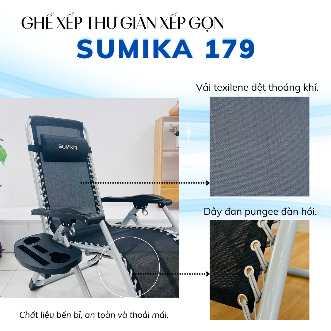 Ghế xếp thư giãn Sumika 179, lưới đen, khung xám