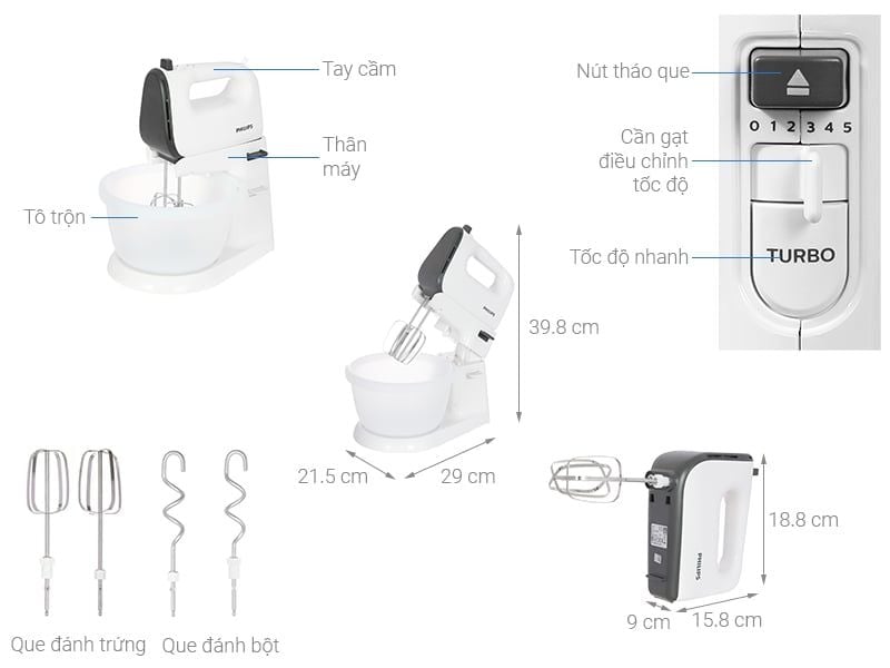 Máy đánh trứng để bàn Philips HR3745/00 450W