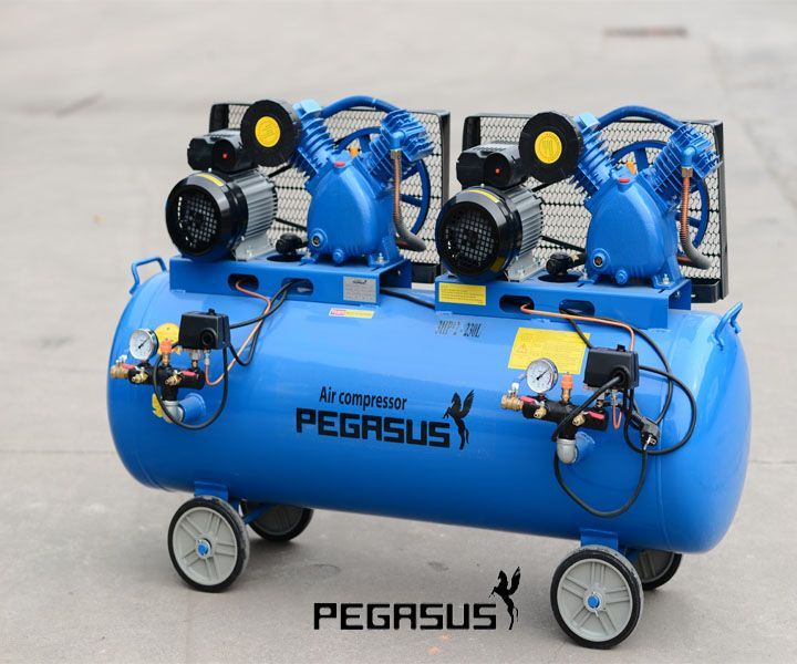 MÁY NÉN KHÍ DÂY ĐAI PEGASUS 2 ĐẦU NÉN, 2 MOTO Model:TM-V-0.25/8x2-230L