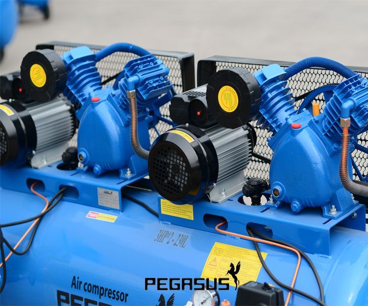 MÁY NÉN KHÍ DÂY ĐAI PEGASUS 2 ĐẦU NÉN, 2 MOTO Model:TM-V-0.25/8x2-230L