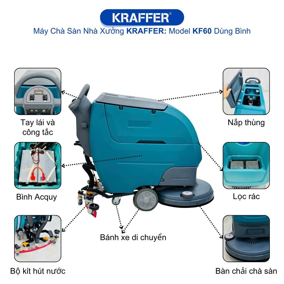 Máy chà sàn liên hợp công nghiệp Kraffer. Model: KF60