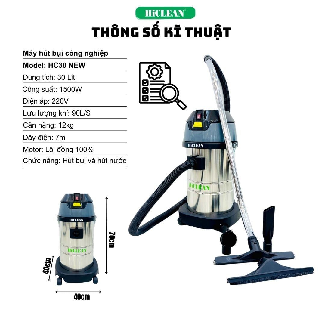 Máy Hút Bụi Công Nghiệp HiClean HC30 NEW