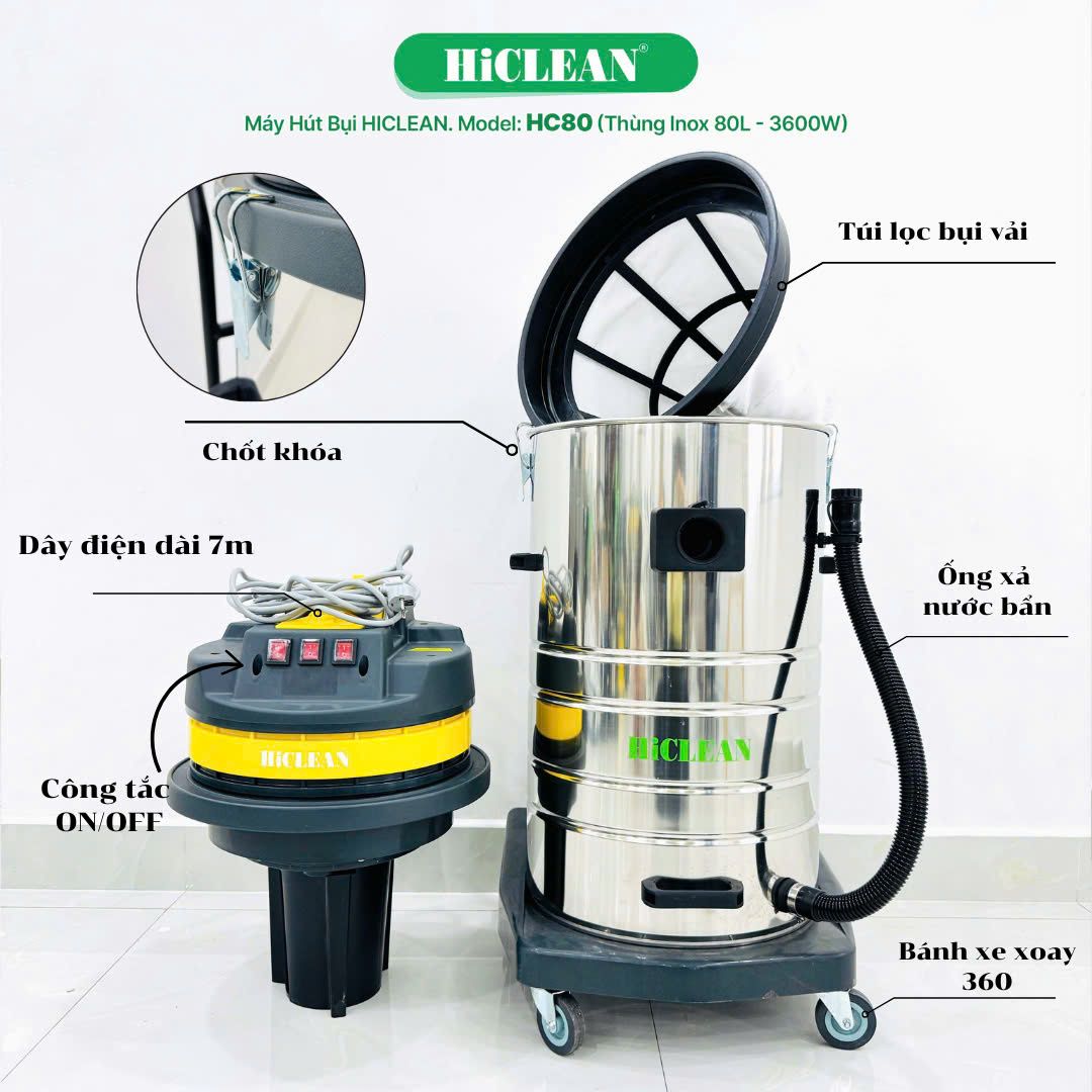 Máy Hút Bụi Hút Nước Công Nghiệp HiClean HC80