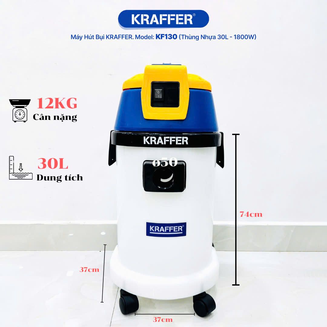 Máy Hút Bụi Hút Nước Công Nghiệp Kraffer KF130 (Thùng Nhựa)