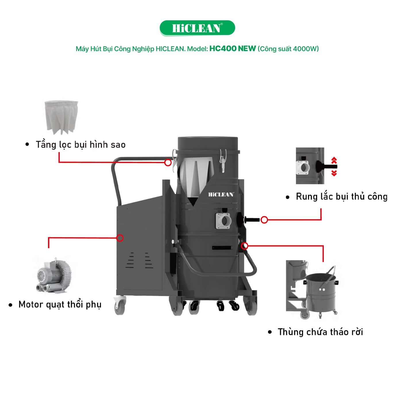 Máy Hút Bụi Công Nghiệp Nhà Xưởng HiClean HC400 NEW