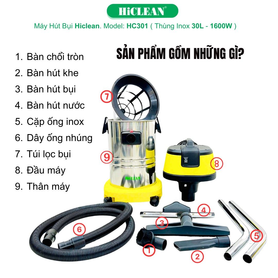 Máy Hút Bụi Hút Nước Công Nghiệp HiClean HC 301