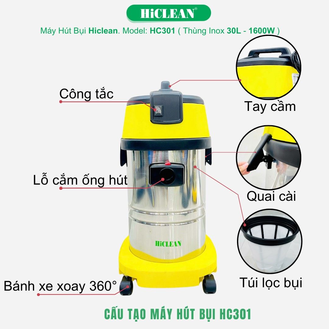 Máy Hút Bụi Hút Nước Công Nghiệp HiClean HC 301