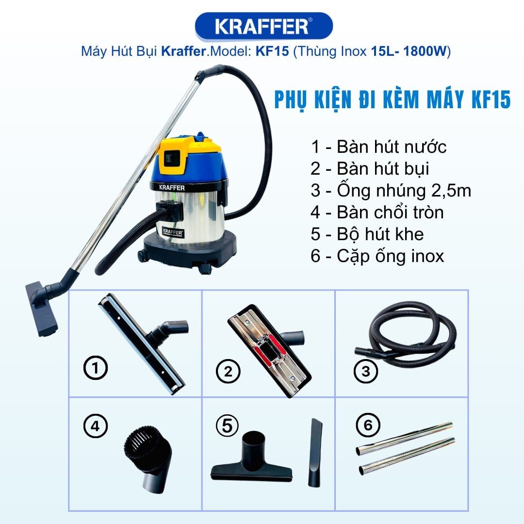Máy Hút Bụi Hút Nước Công Nghiệp Kraffer KF15