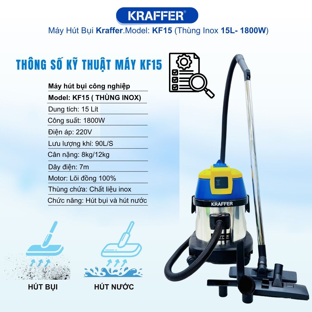 Máy Hút Bụi Hút Nước Công Nghiệp Kraffer KF15