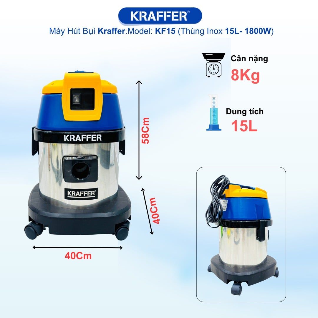 Máy Hút Bụi Hút Nước Công Nghiệp Kraffer KF15