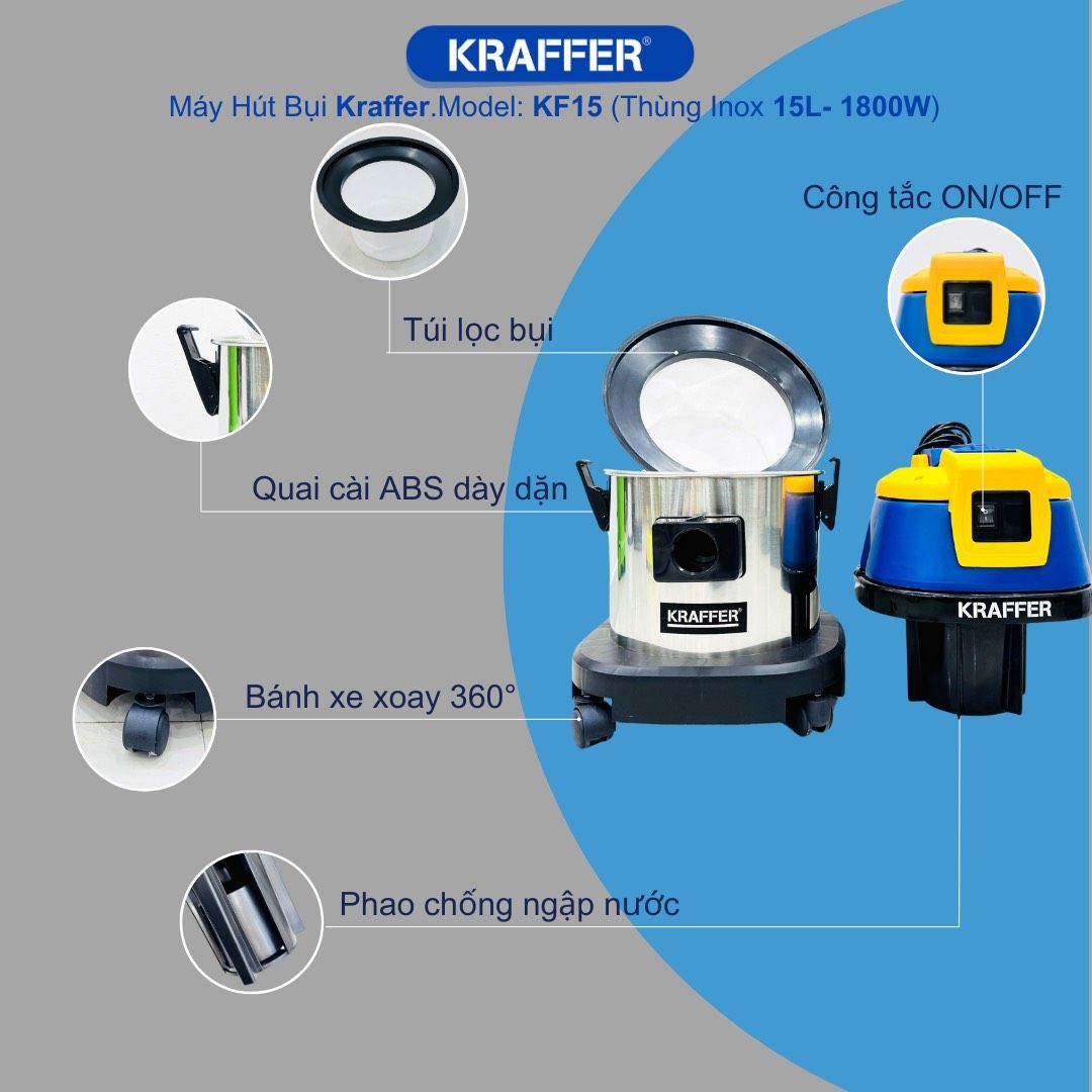 Máy Hút Bụi Hút Nước Công Nghiệp Kraffer KF15
