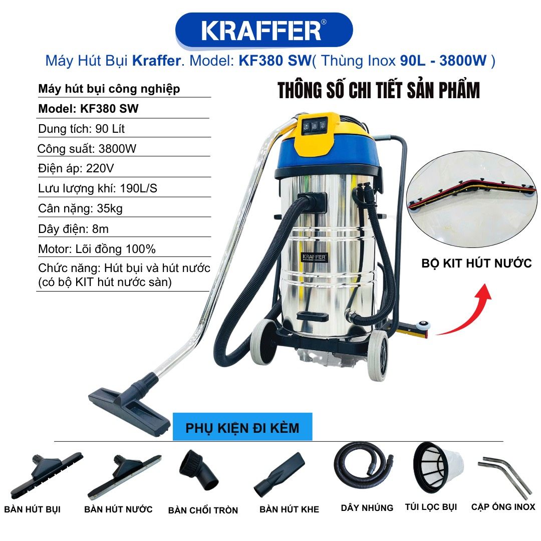 Máy Hút Bụi Nhà Xưởng Kraffer KF380SW