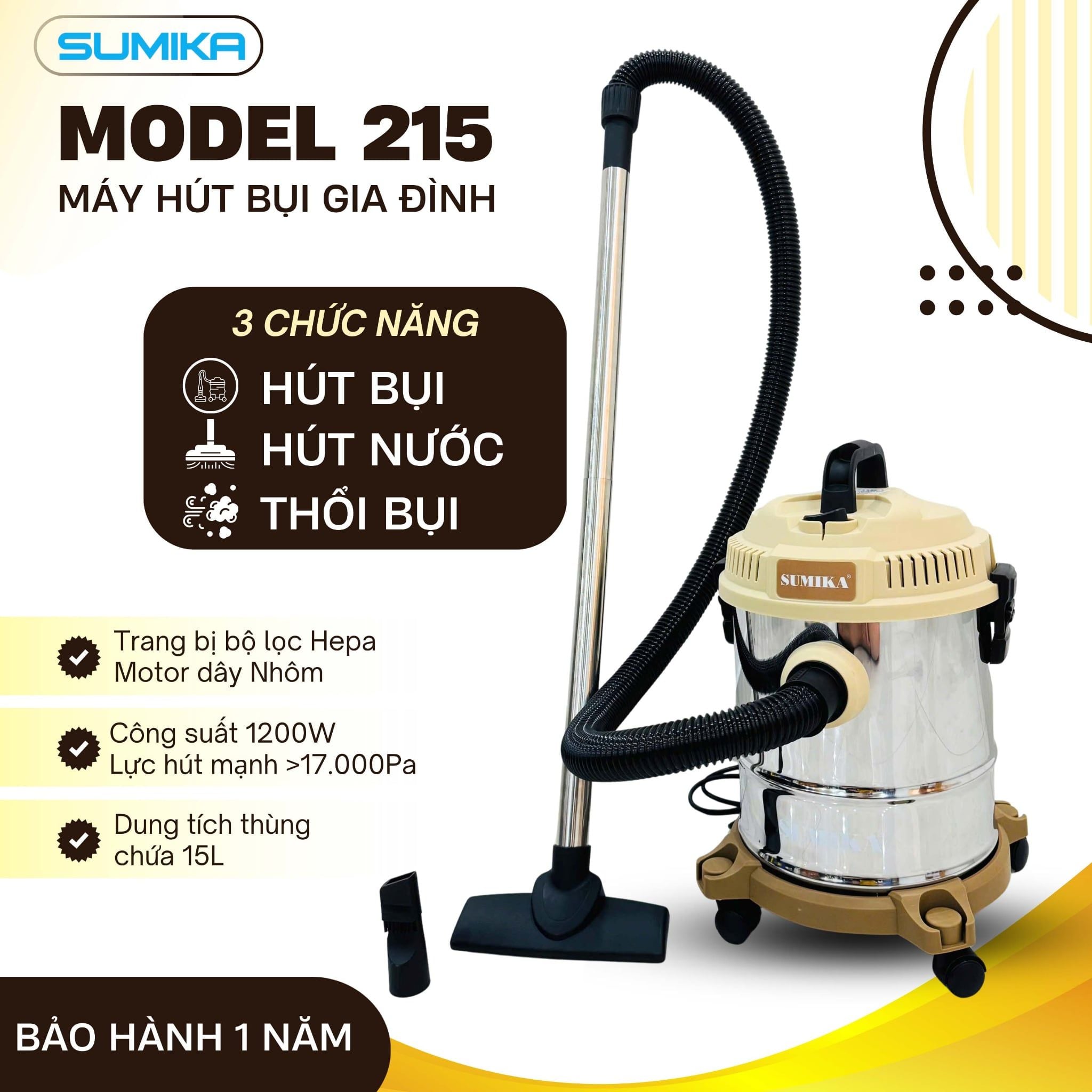 Máy hút bụi hút nước Sumika. Model: 215
