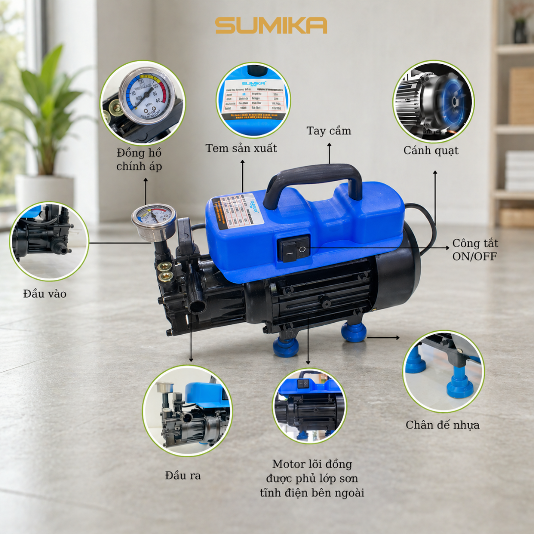 Máy phun bắn tia nước áp lực cao Sumika dùng điện, 80-120bar, 2800RPM. Model: S8