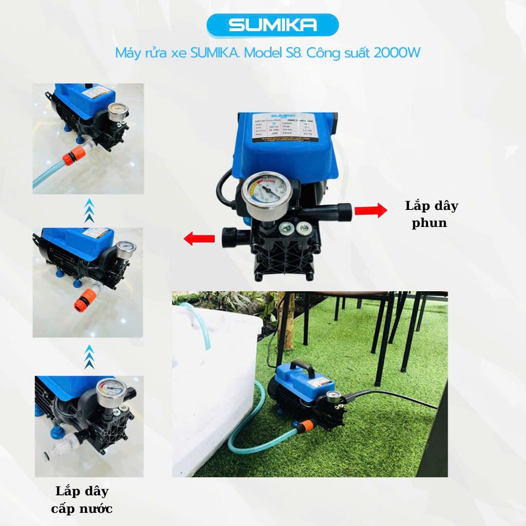 Máy phun bắn tia nước áp lực cao Sumika dùng điện, 80-120bar, 2800RPM. Model: S8