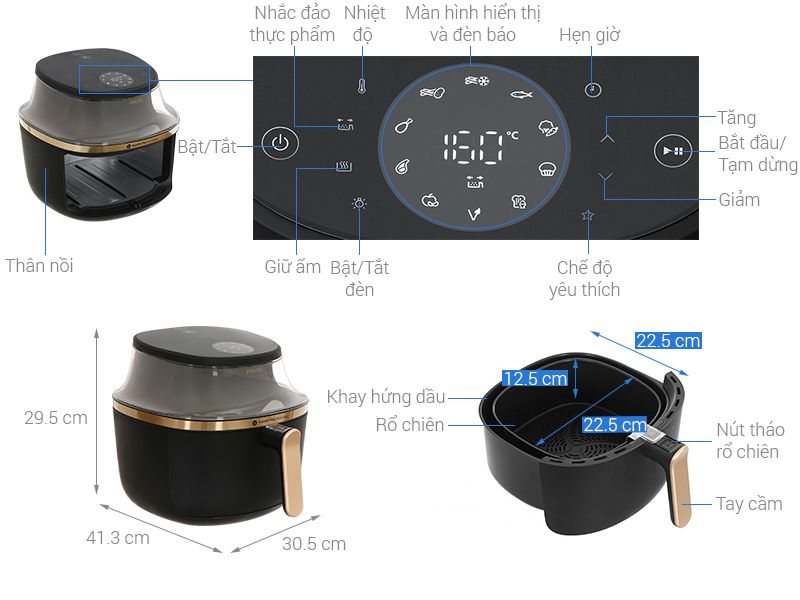 Nồi chiên không dầu Philips Series 3000 NA342/00 6.9L, công suất 2000W, Rapid Air Plus