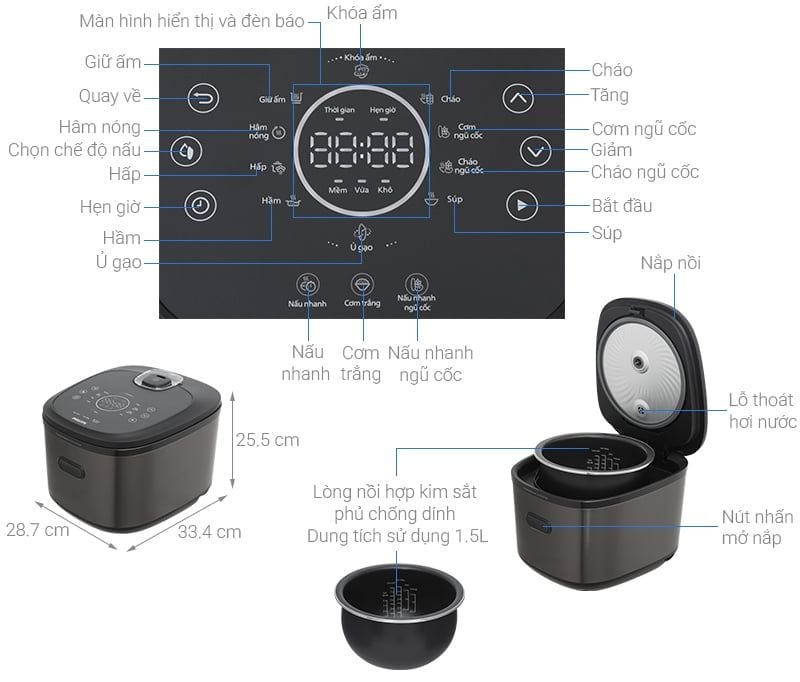 Nồi cơm điện cao tần Philips HD5210/82 1.5L, công suất 1200W, công nghệ IH