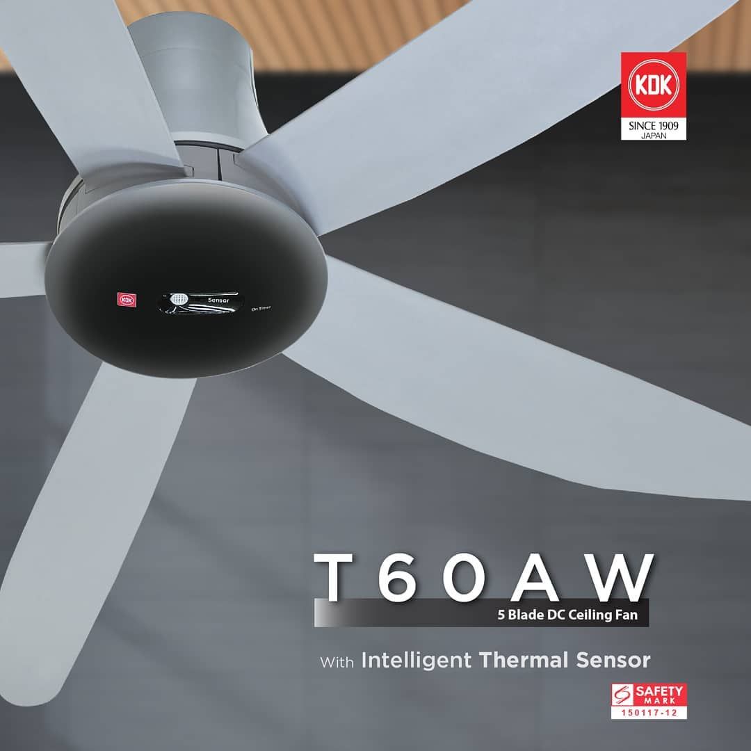 Quạt trần 5 cánh KDK T60AW - Remote (Ti ngắn 21 cm, sải cánh 1.5m)