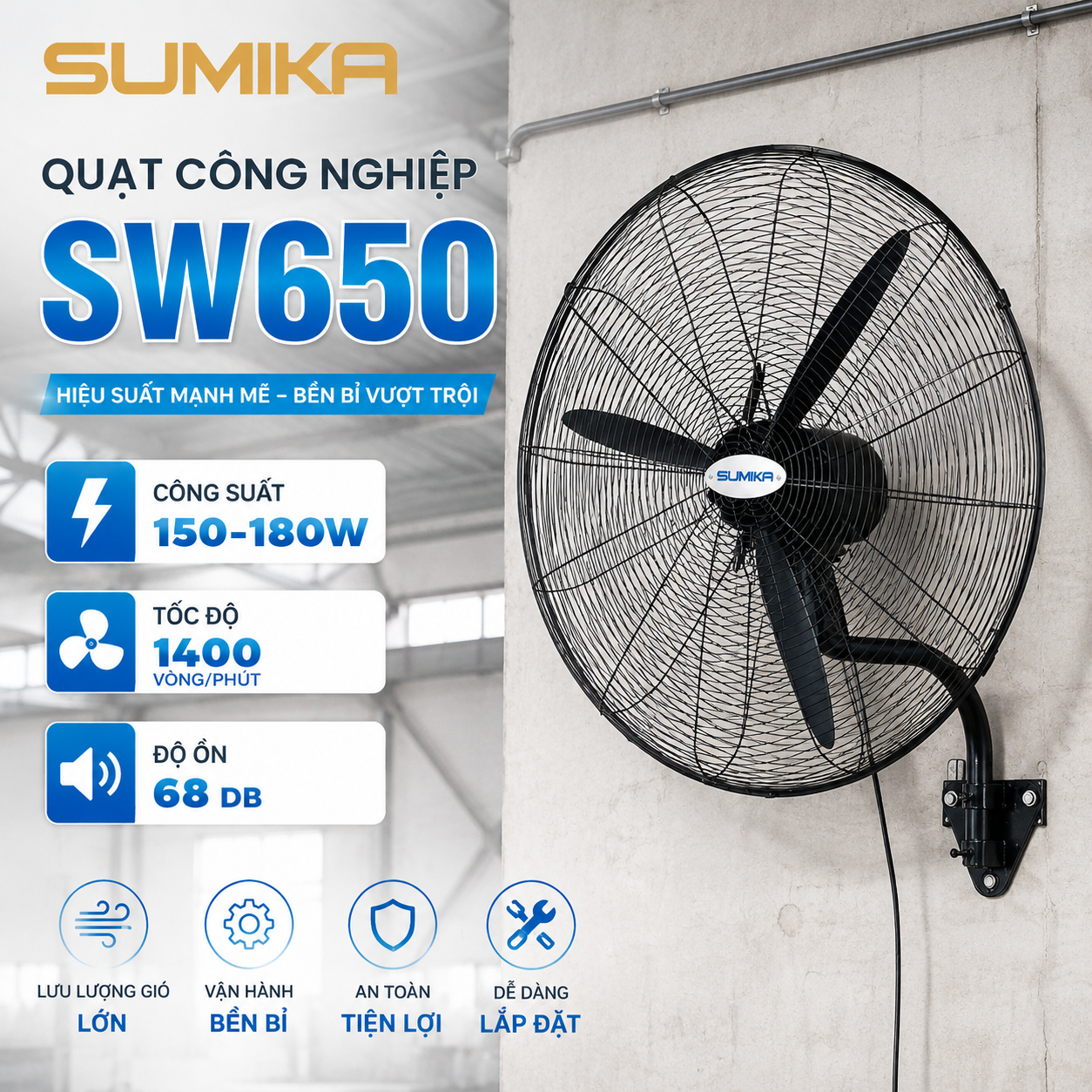 Quạt công nghiệp treo tường Sumika SW650