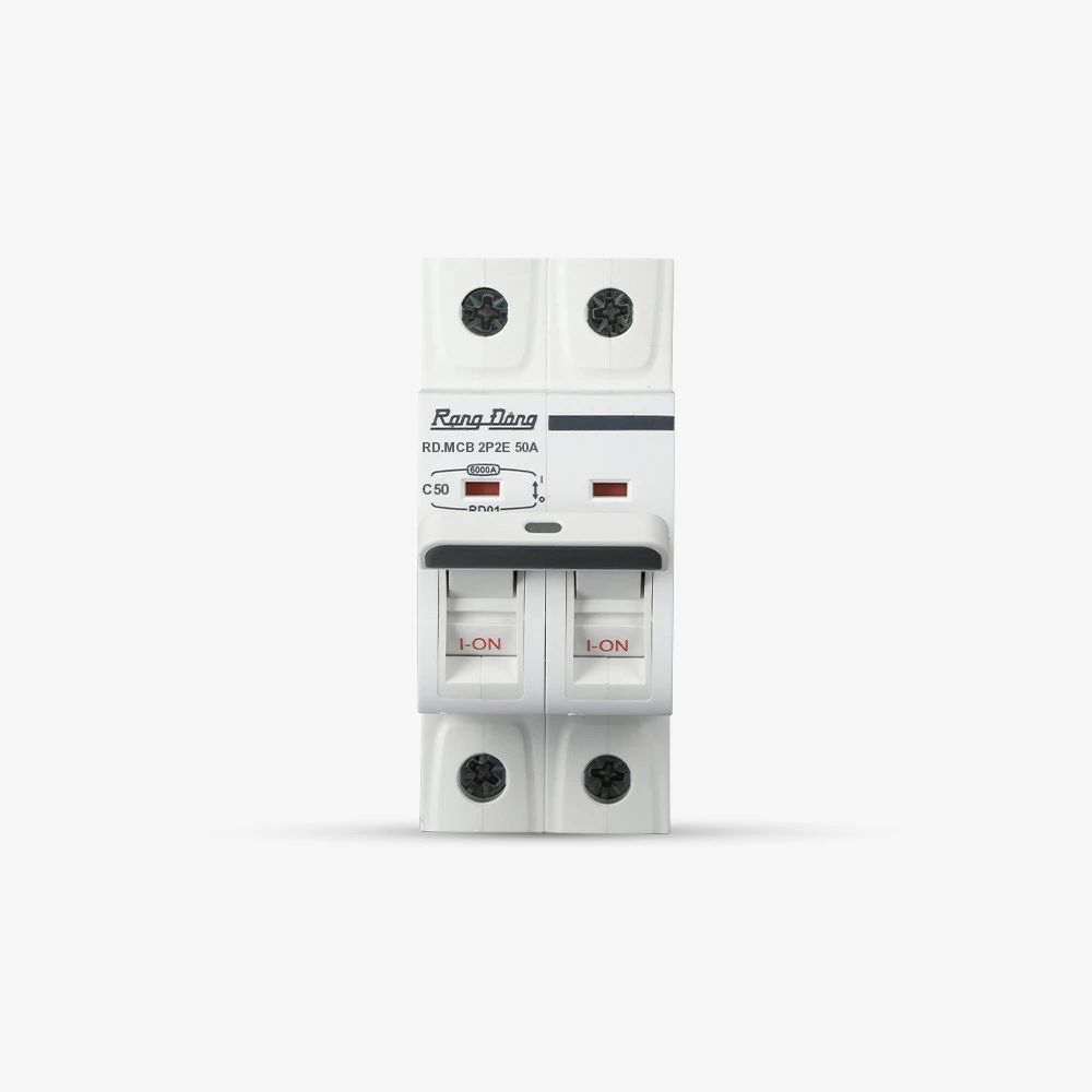 Aptomat ngắn mạch Rạng Đông RD.MCB 2P2E 50A 6kA kiểu C, gắn ray DIN