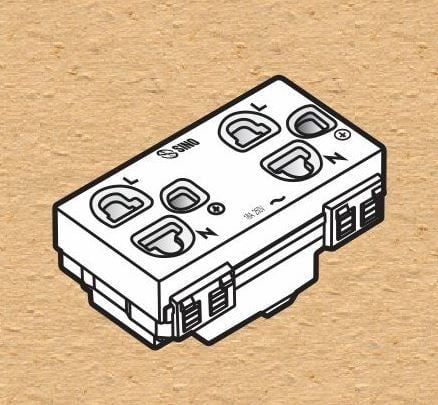 2 ổ cắm 3 chấu có màn che Sino S18CCUE2 dạng mô-đun màu trắng