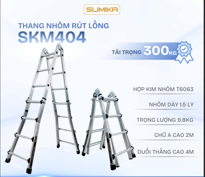 Thang Nhôm Rút Lồng SUMIKA SKM404, chữ A cao nhất 2.0m