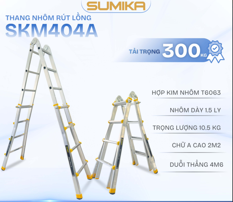 Thang nhôm chữ A rút lồng SUMIKA SKM404A, chữ A cao nhất 2.2m